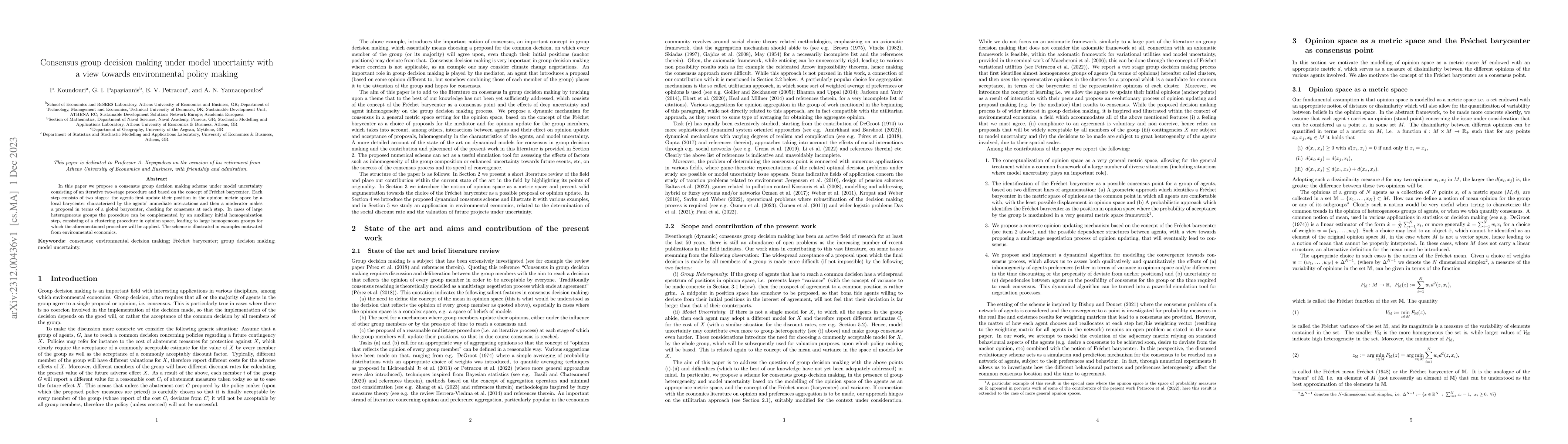 Thumbnail for Consensus group decision making under model uncertainty with a view
  towards environmental policy making
