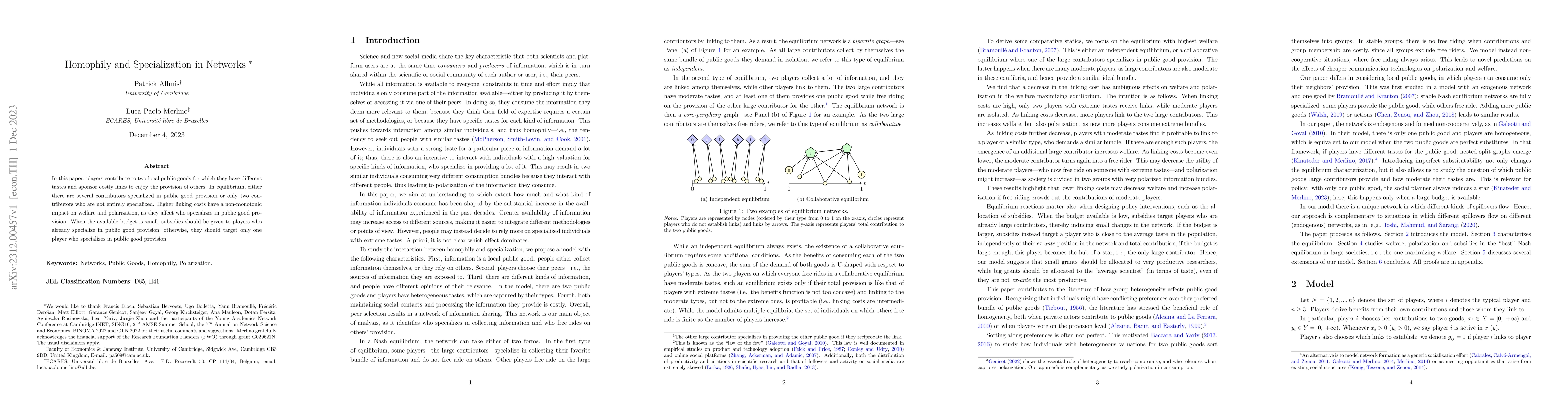 Thumbnail for Homophily and Specialization in Networks