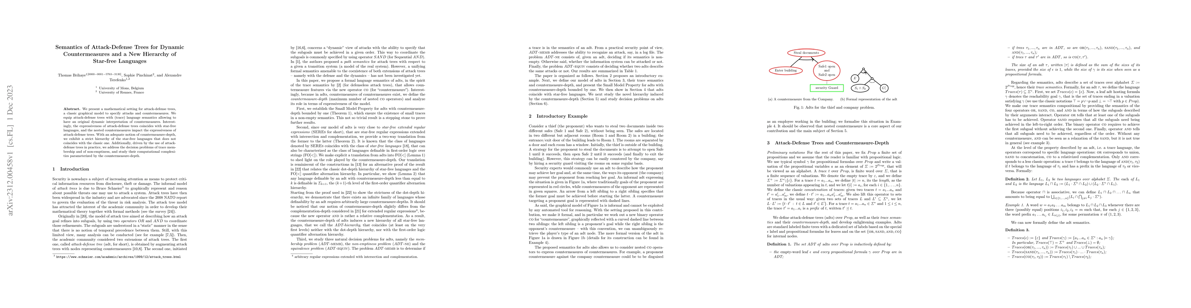 Thumbnail for Semantics of Attack-Defense Trees for Dynamic Countermeasures and a New
  Hierarchy of Star-free Languages