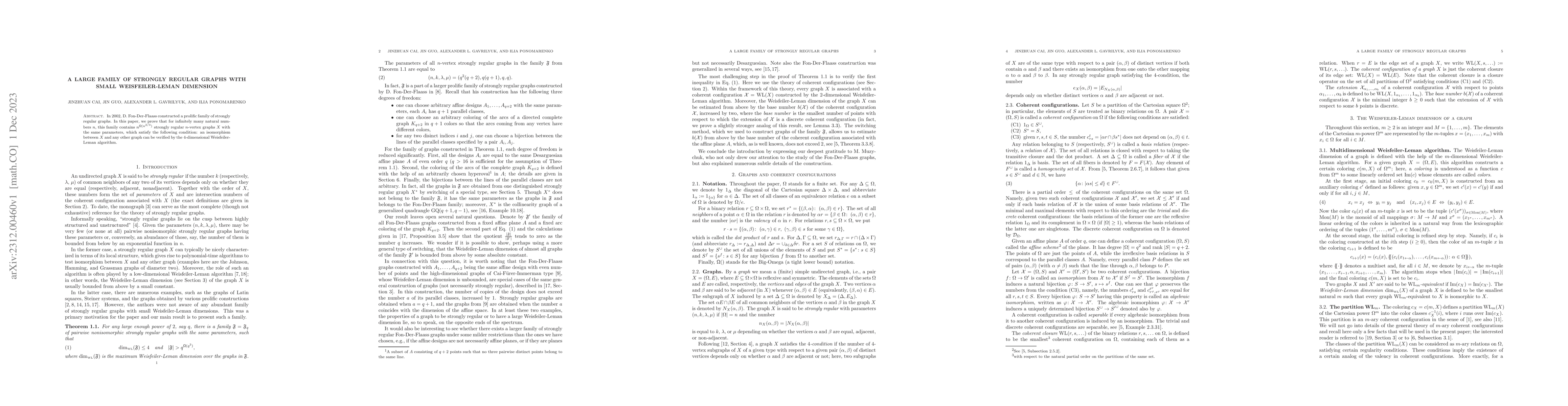 Thumbnail for A large family of strongly regular graphs with small Weisfeiler-Leman
  dimension