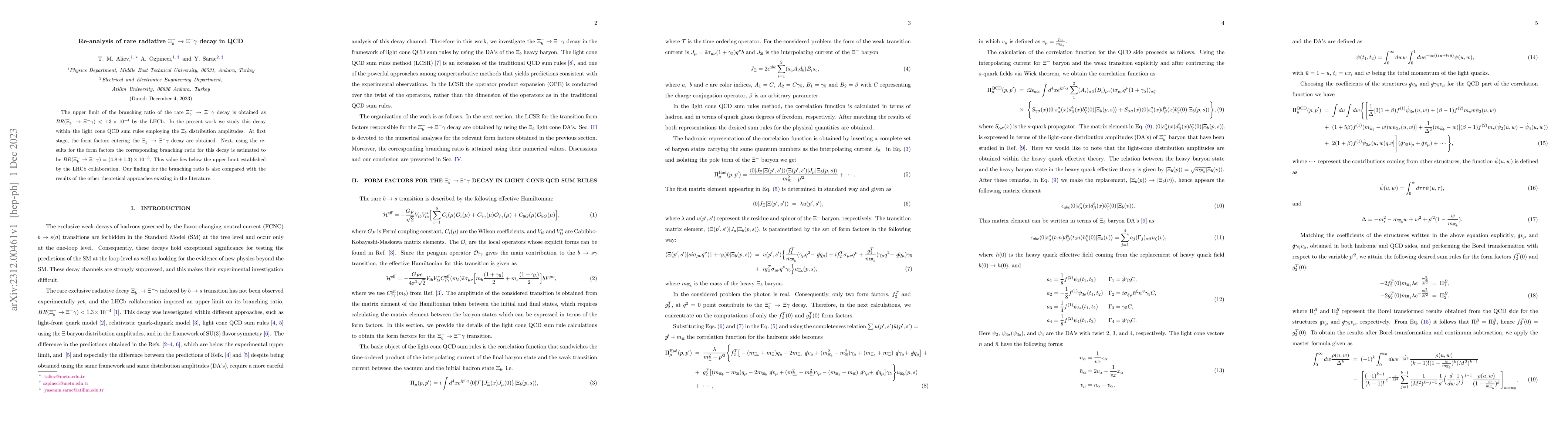 Thumbnail for Re-analysis of rare radiative $\Xi_b^-\rightarrow \Xi^- \gamma$ decay in
  QCD