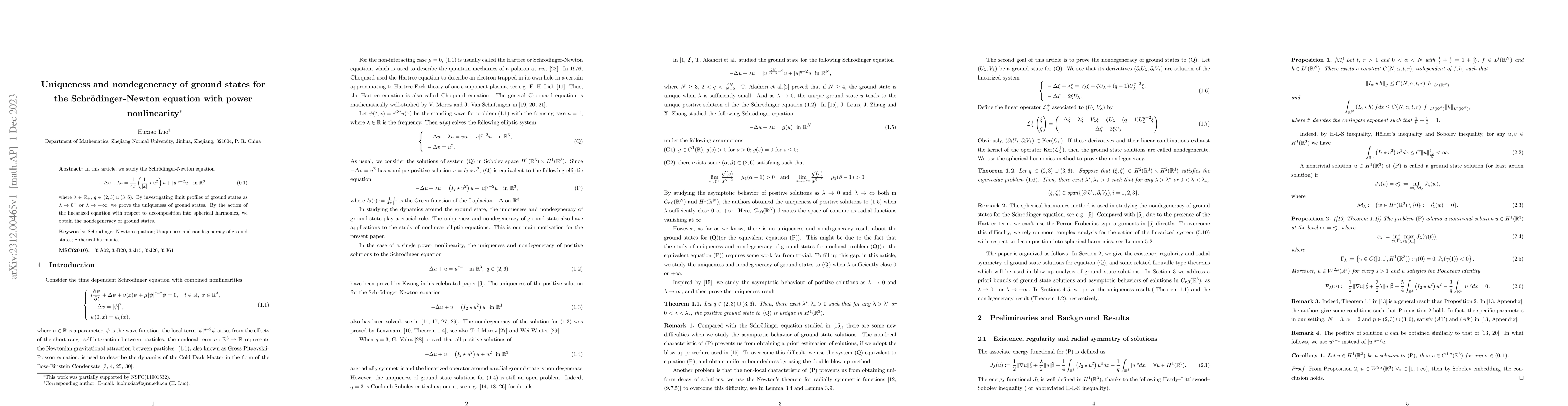 Thumbnail for Uniqueness and nondegeneracy of ground states for the
  Schr\"{o}dinger-Newton equation with power nonlinearity