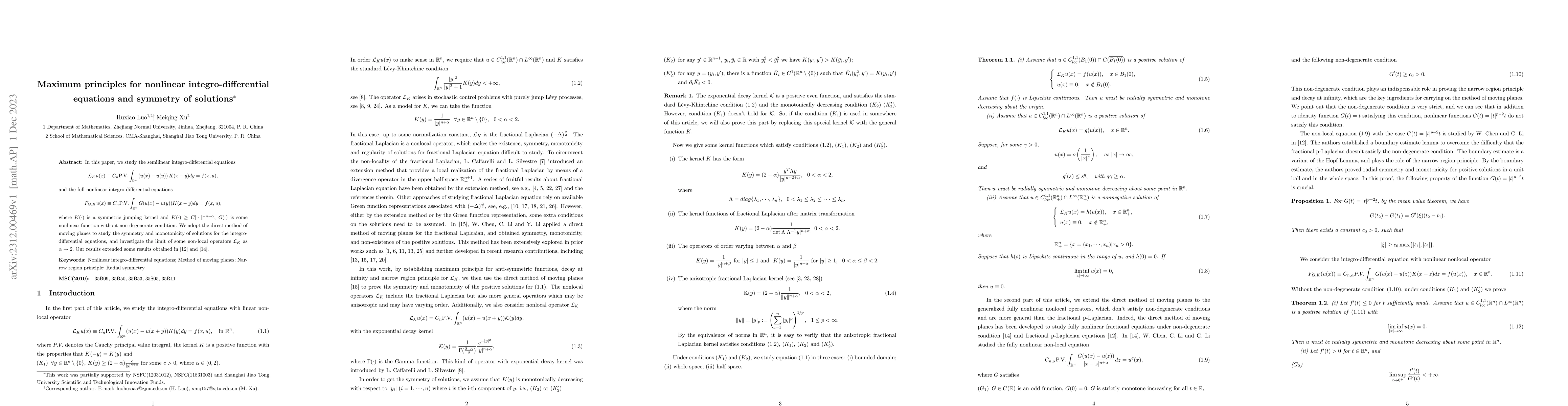 Thumbnail for Maximum principles for nonlinear integro-differential equations and
  symmetry of solutions