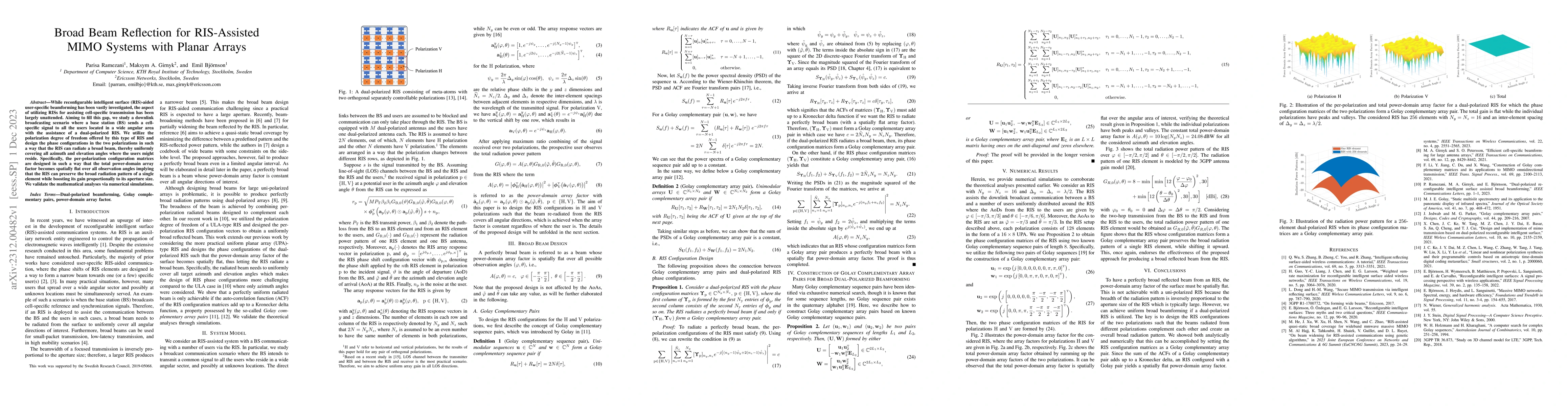Thumbnail for Broad Beam Reflection for RIS-Assisted MIMO Systems with Planar Arrays