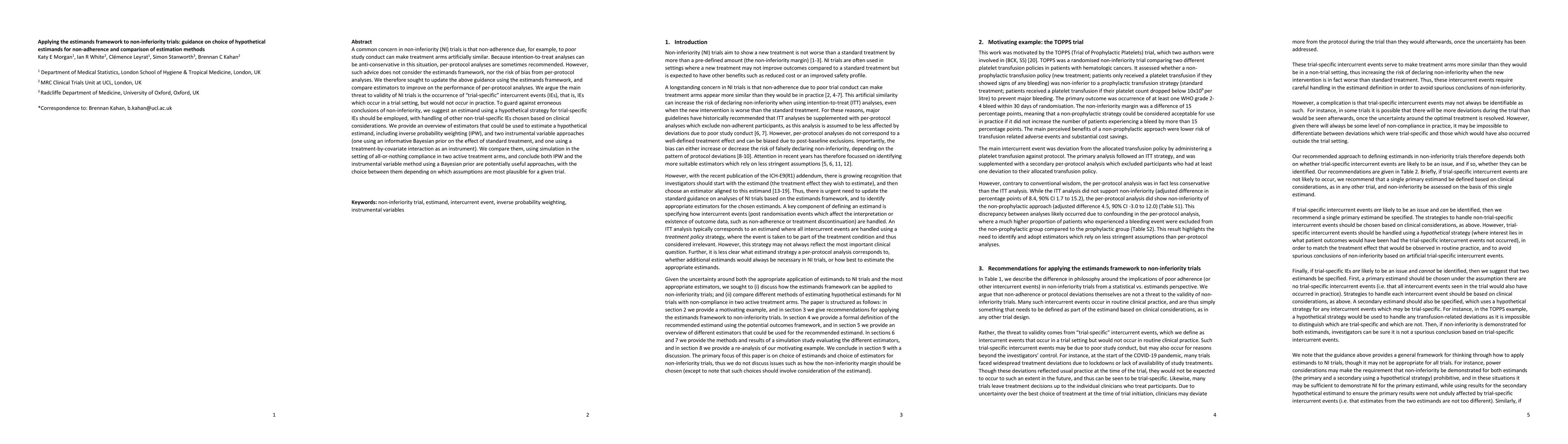 Thumbnail for Applying the estimands framework to non-inferiority trials: guidance on
  choice of hypothetical estimands for non-adherence and comparison of
  estimation methods