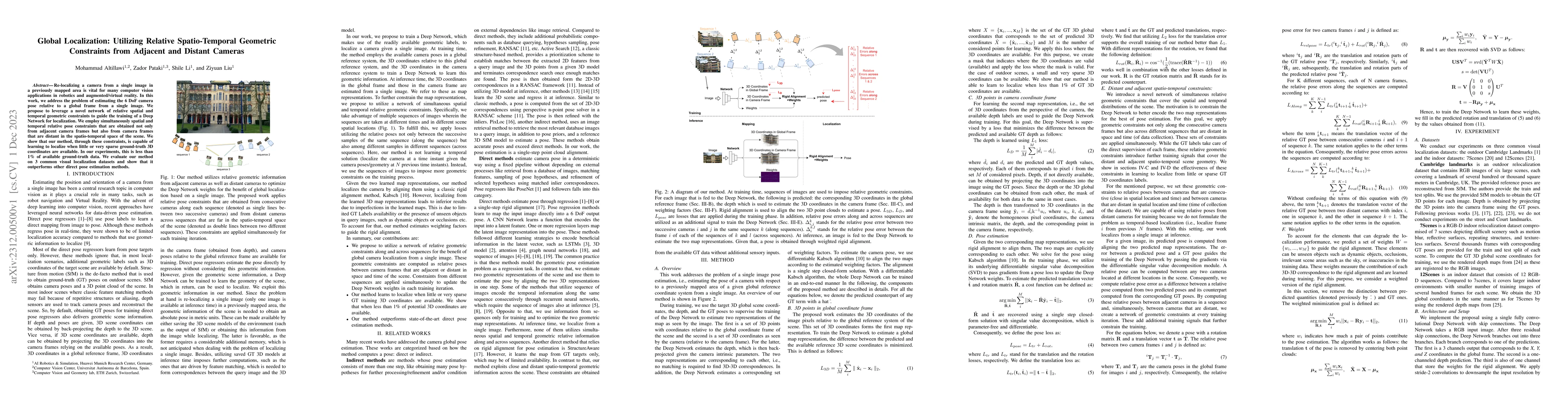 Thumbnail for Global Localization: Utilizing Relative Spatio-Temporal Geometric
  Constraints from Adjacent and Distant Cameras