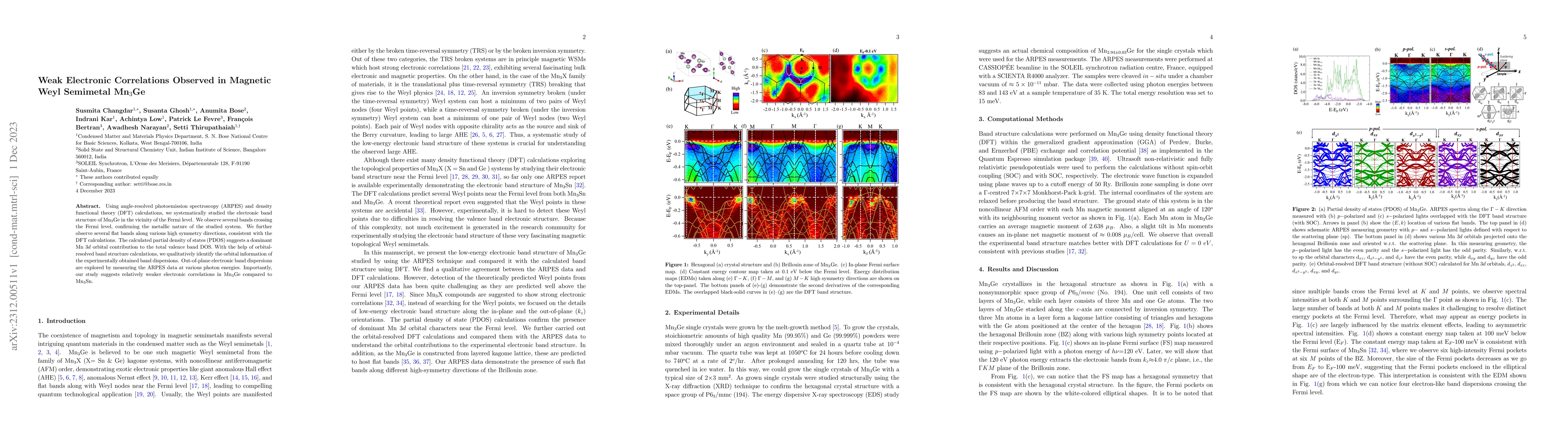 Thumbnail for Weak Electronic Correlations Observed in Magnetic Weyl Semimetal
  Mn$_3$Ge
