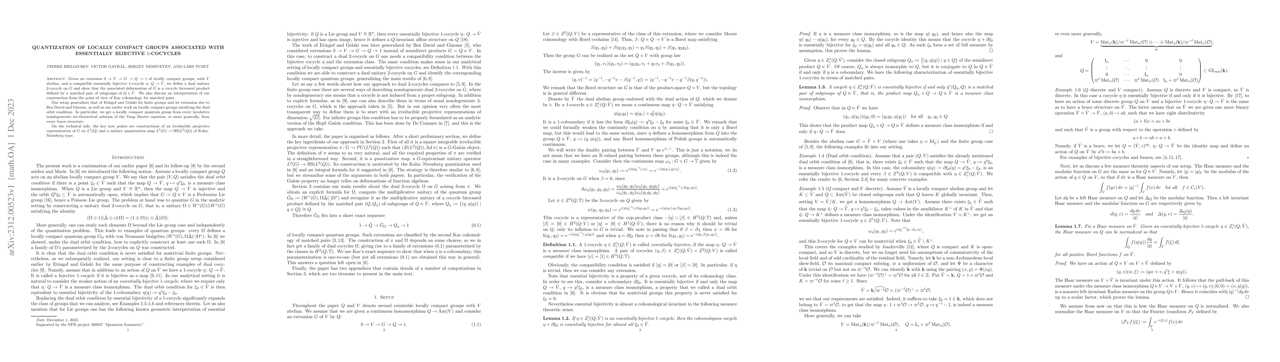 Thumbnail for Quantization of locally compact groups associated with essentially
  bijective $1$-cocycles