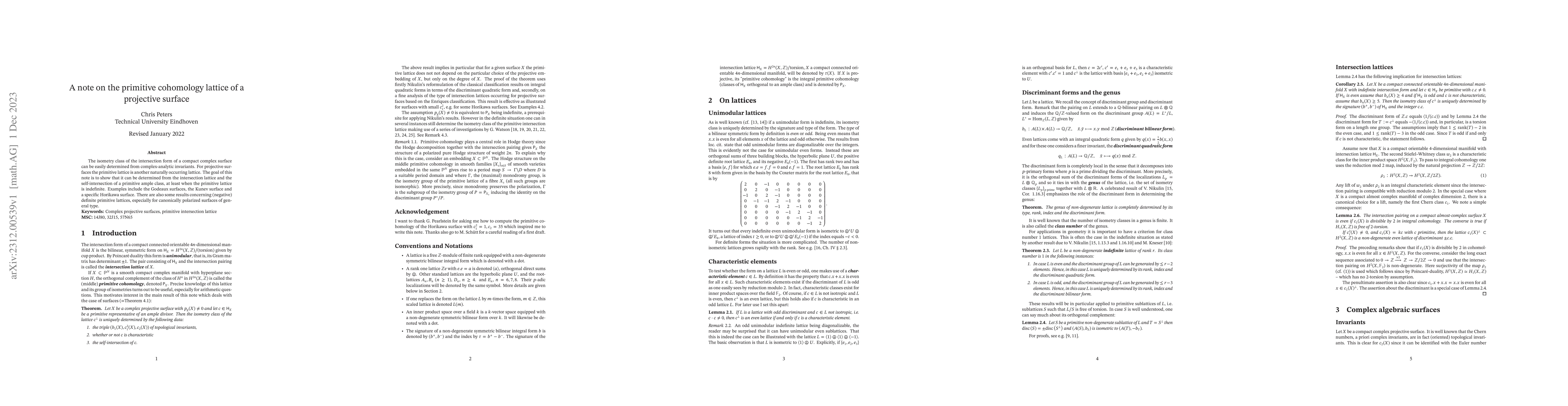 Thumbnail for A note on the primitive cohomology lattice of a projective surface