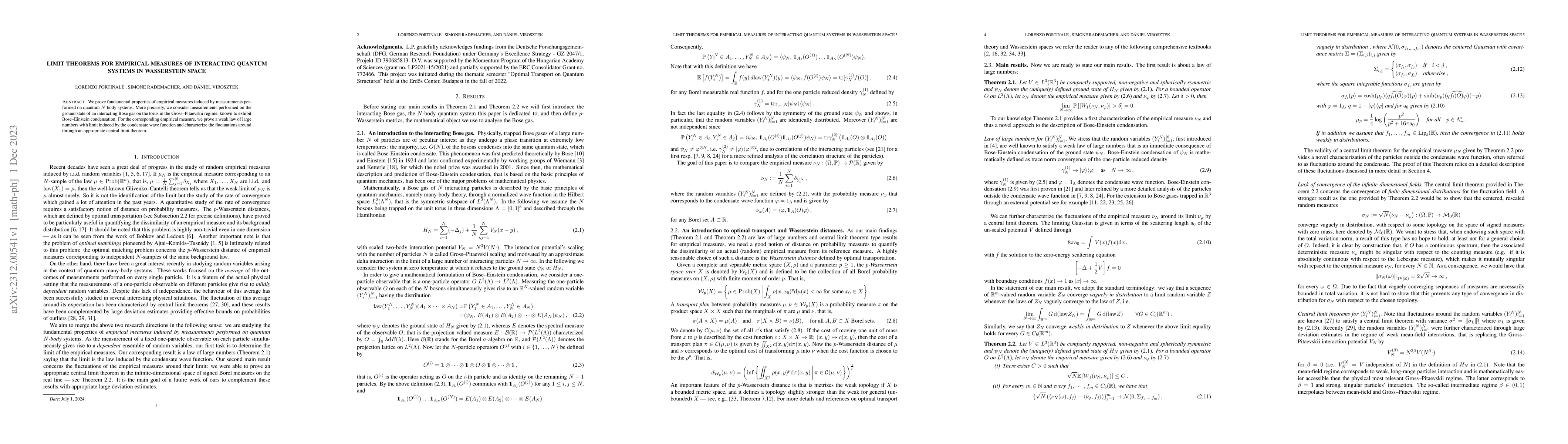 Thumbnail for Limit theorems for empirical measures of interacting quantum systems in
  Wasserstein space
