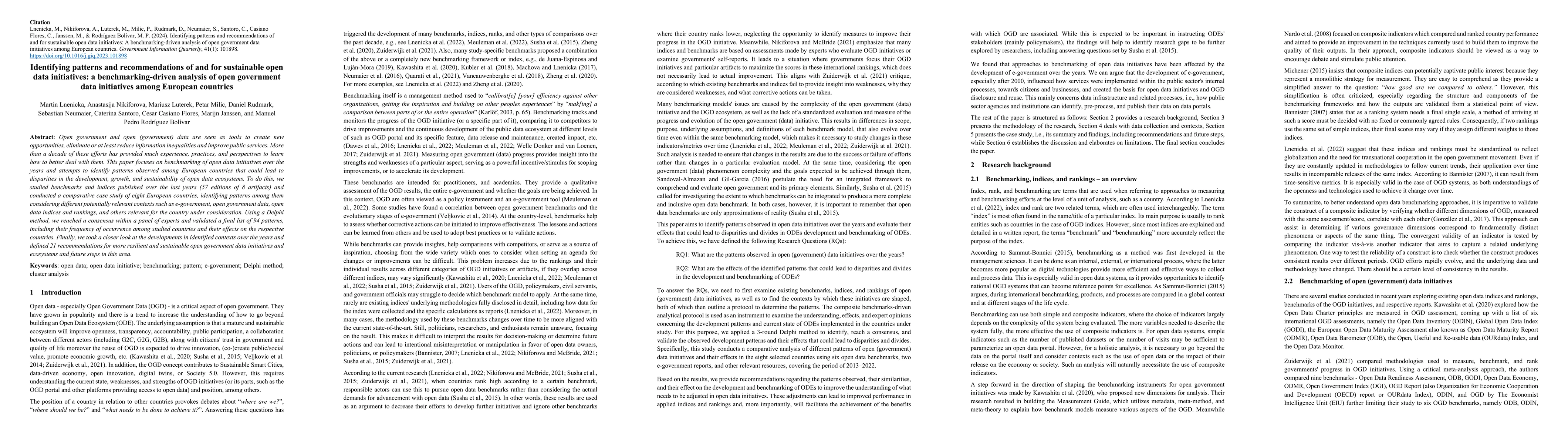 Thumbnail for Identifying patterns and recommendations of and for sustainable open
  data initiatives: a benchmarking-driven analysis of open government data
  initiatives among European countries