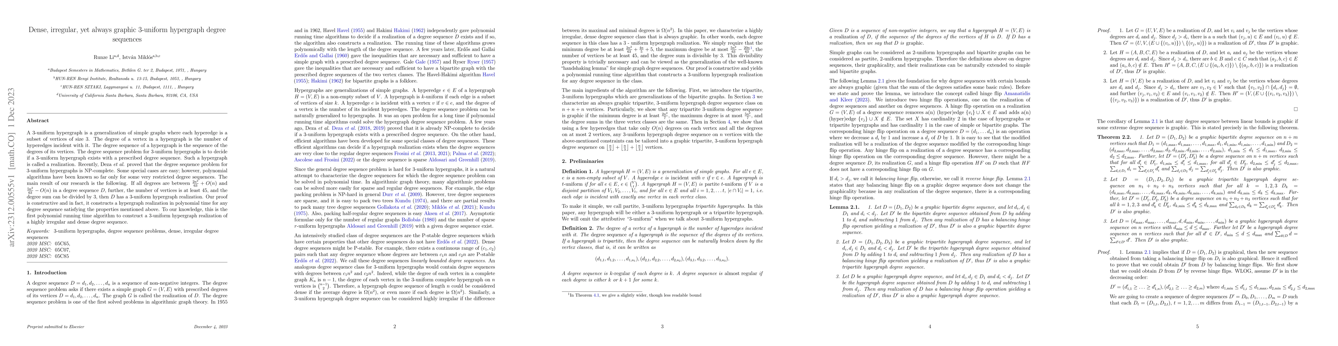 Thumbnail for Dense, irregular, yet always graphic $3$-uniform hypergraph degree
  sequences