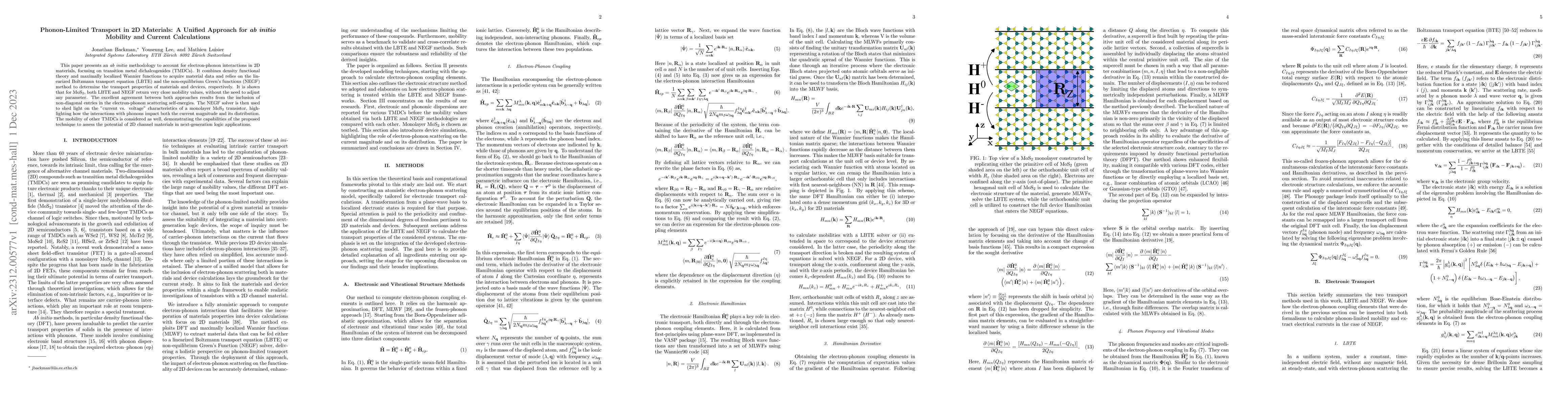 Thumbnail for Phonon-Limited Transport in 2D Materials: A Unified Approach for ab
  initio Mobility and Current Calculations
