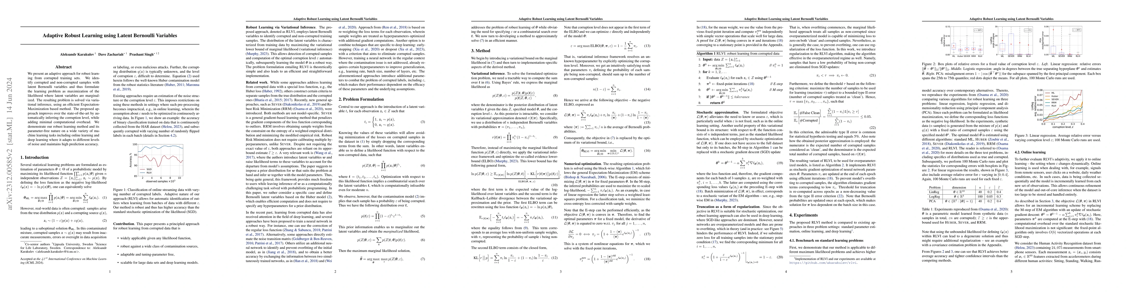 Thumbnail for Adaptive Robust Learning using Latent Bernoulli Variables