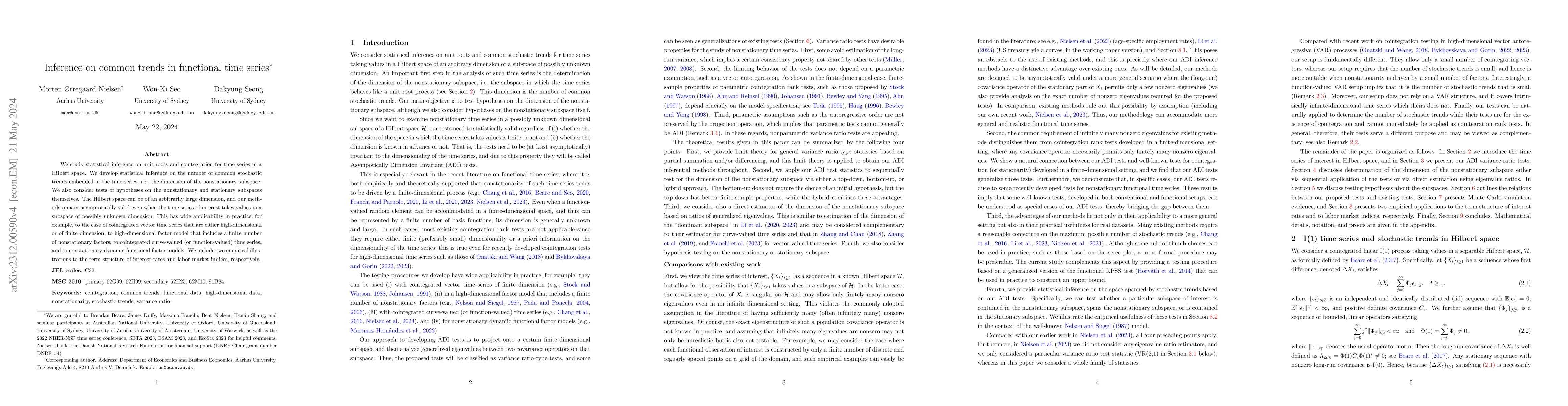 Thumbnail for Inference on common trends in functional time series