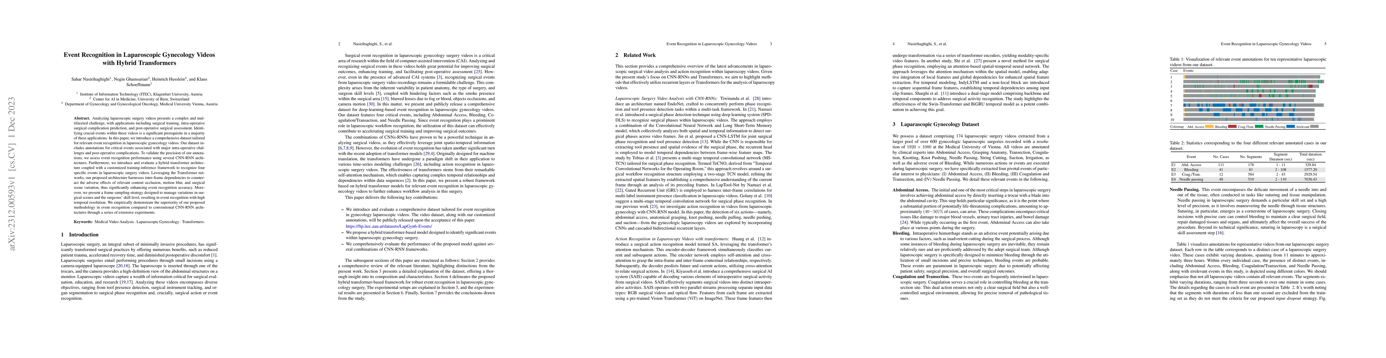 Thumbnail for Event Recognition in Laparoscopic Gynecology Videos with Hybrid
  Transformers
