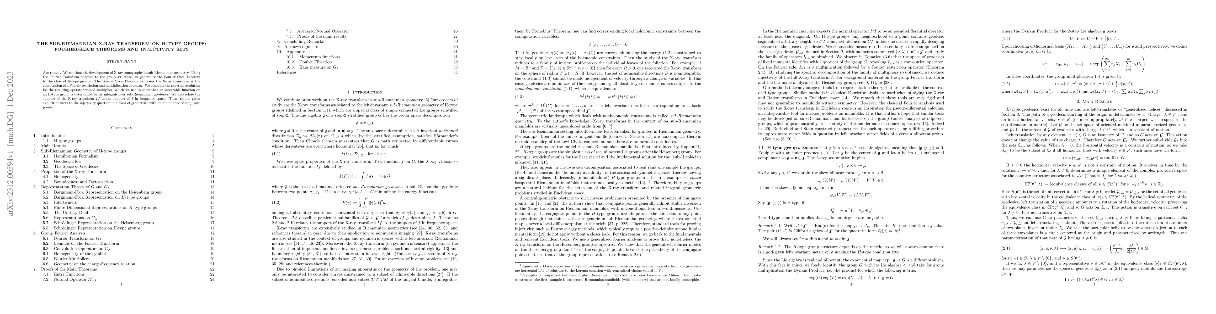 Thumbnail for The sub-Riemannian X-ray Transform on H-type groups: Fourier-Slice
  Theorems and Injectivity sets