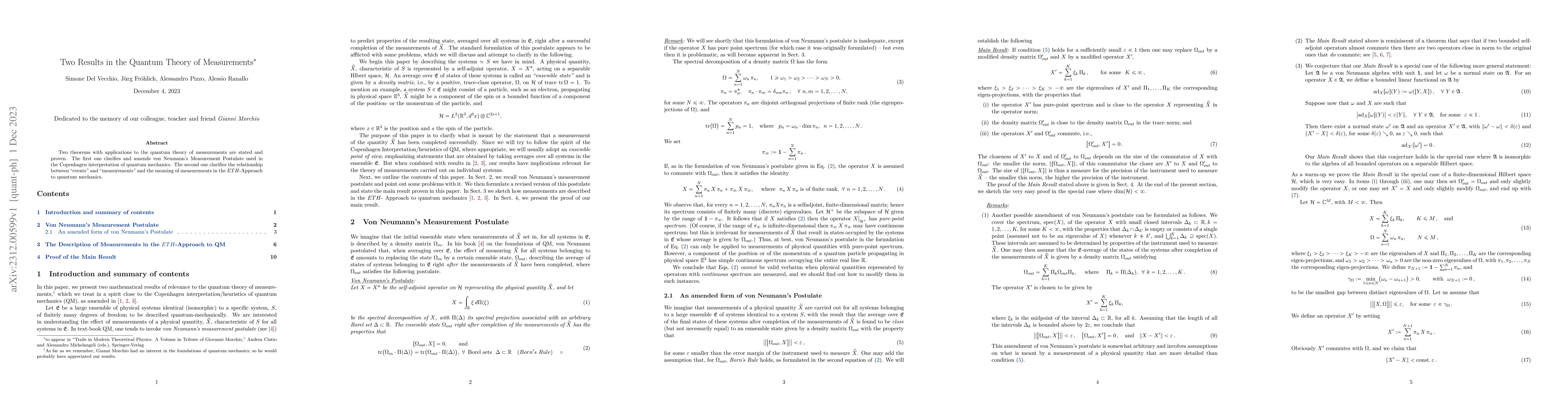 Thumbnail for Two Results in the Quantum Theory of Measurements