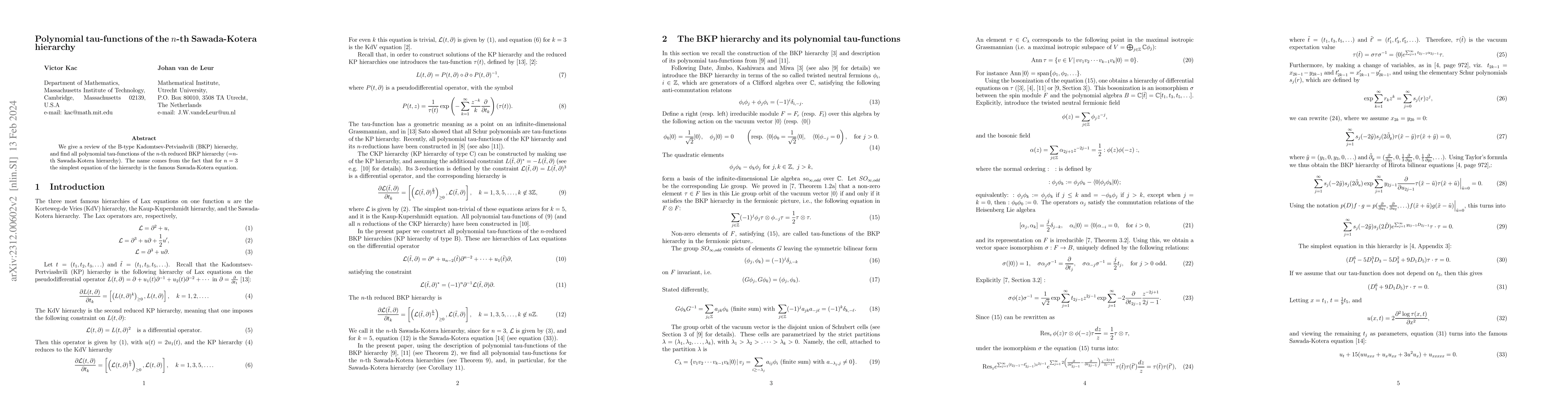 Thumbnail for Polynomial tau-functions of the n-th Sawada-Kotera hierarchy