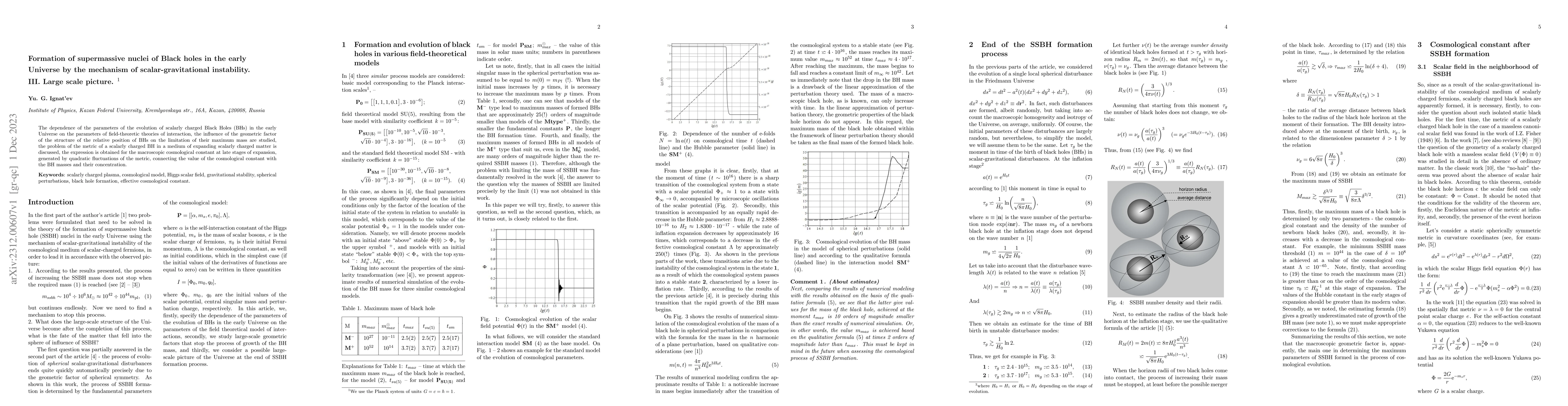 Thumbnail for Formation of supermassive nuclei of Black holes in the early Universe by
  the mechanism of scalar-gravitational instability. III. Large scale picture