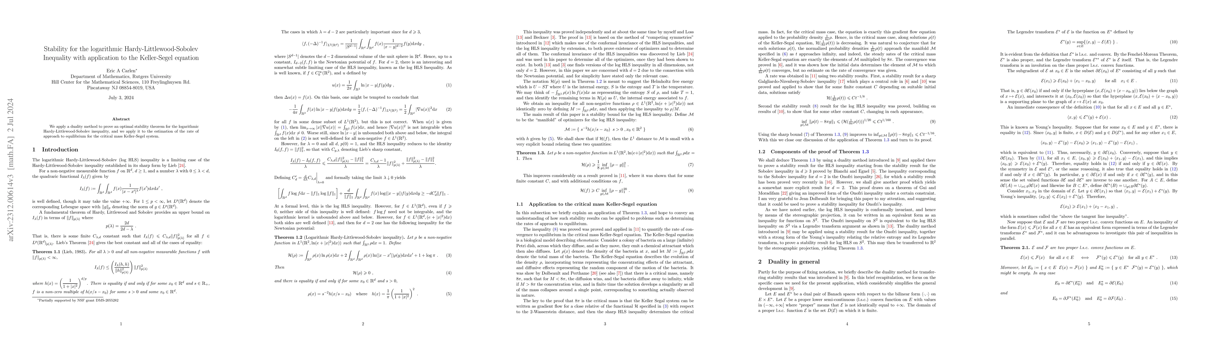 Thumbnail for Stability for the logarithmic Hardy-Littlewood-Sobolev Inequality with
  application to the Keller-Segel system