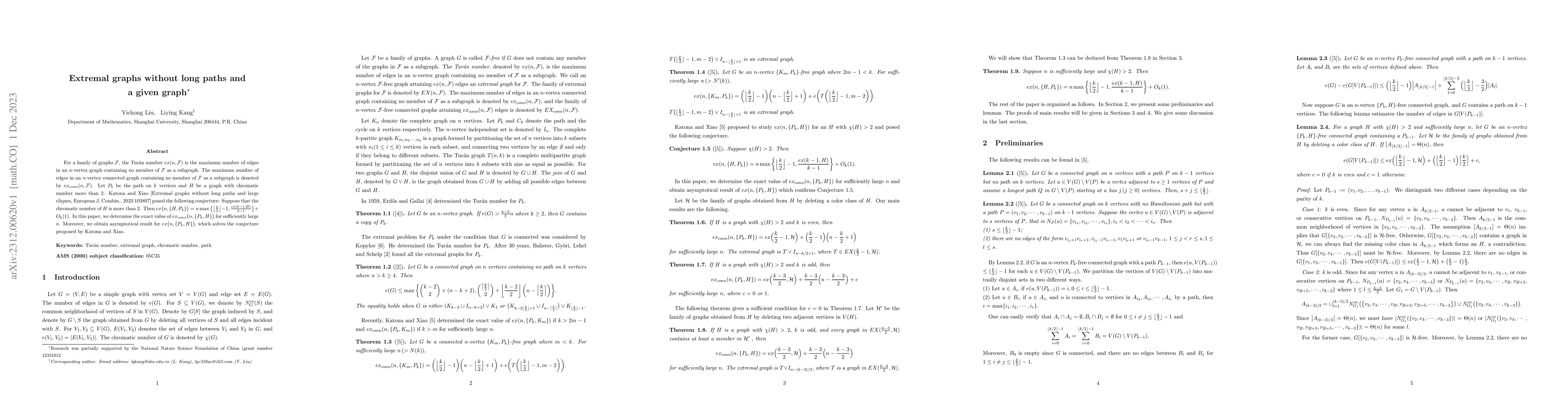 Thumbnail for Extremal graphs without long paths and a given graph