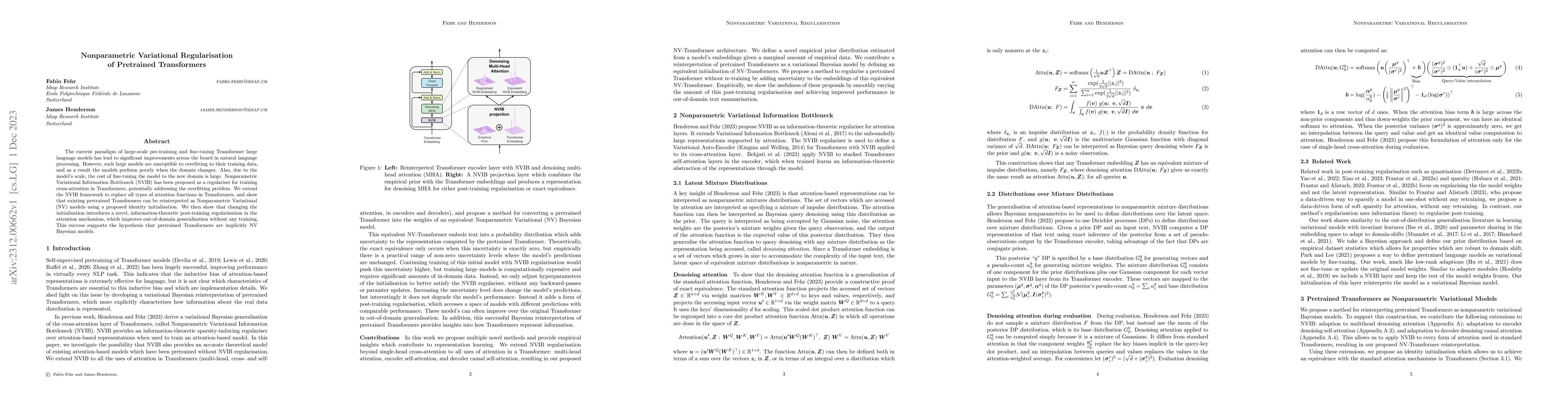 Thumbnail for Nonparametric Variational Regularisation of Pretrained Transformers