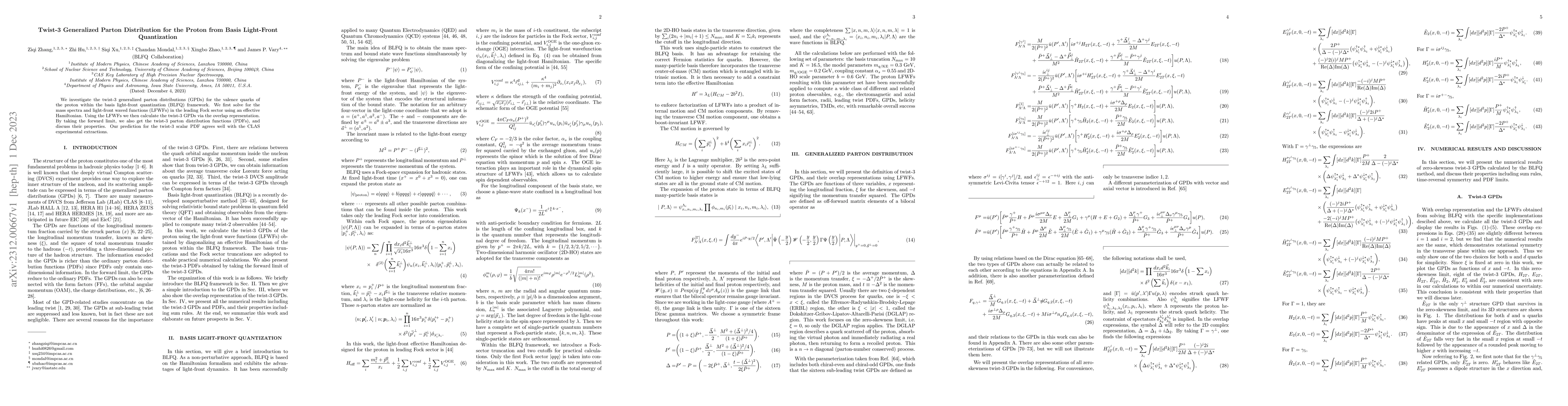 Thumbnail for Twist-3 Generalized Parton Distribution for the Proton from Basis
  Light-Front Quantization