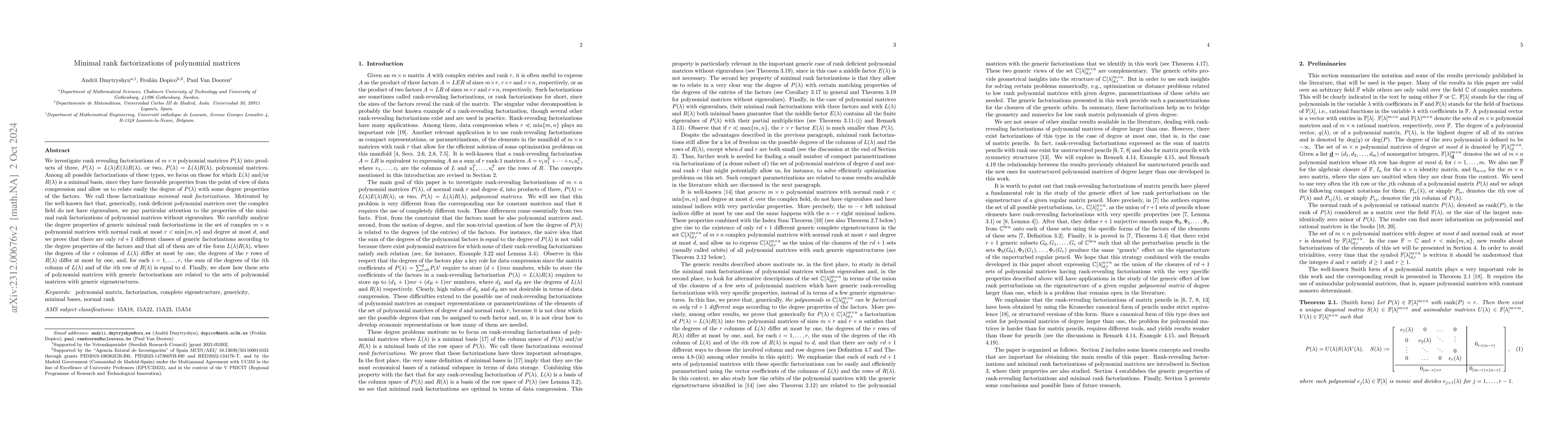 Thumbnail for Minimal rank factorizations of polynomial matrices