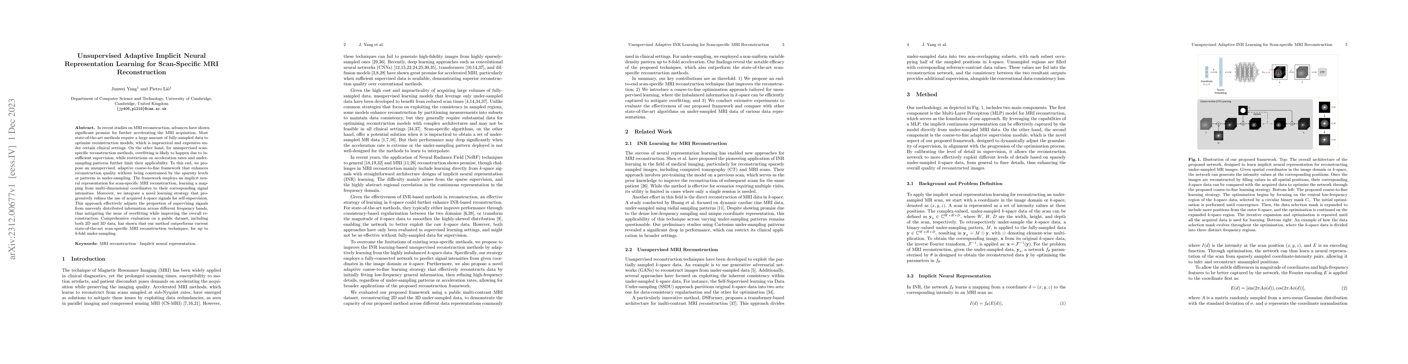 Thumbnail for Unsupervised Adaptive Implicit Neural Representation Learning for
  Scan-Specific MRI Reconstruction
