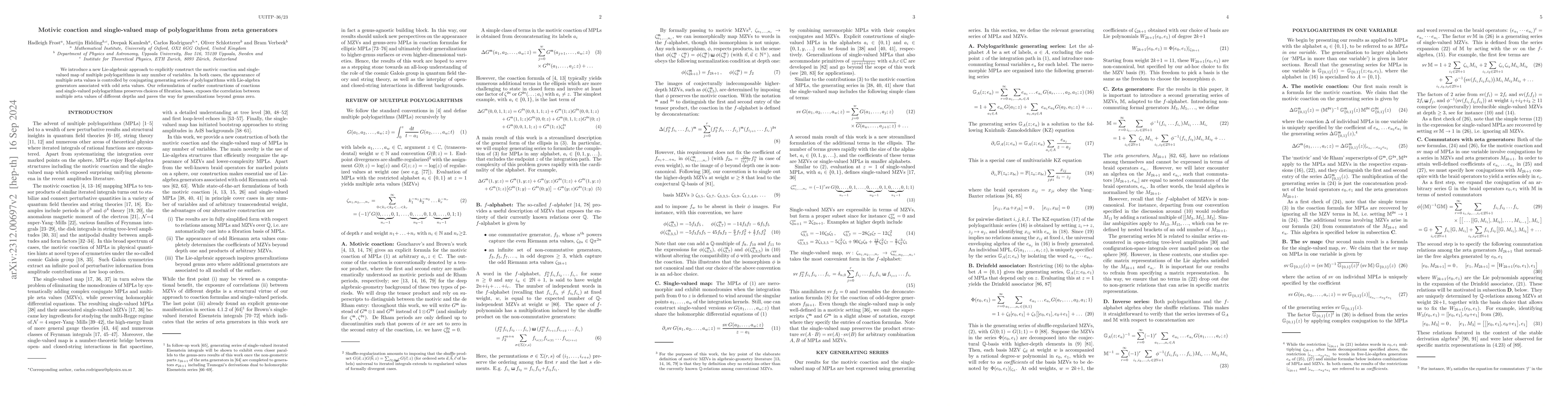 Thumbnail for Motivic coaction and single-valued map of polylogarithms from zeta
  generators