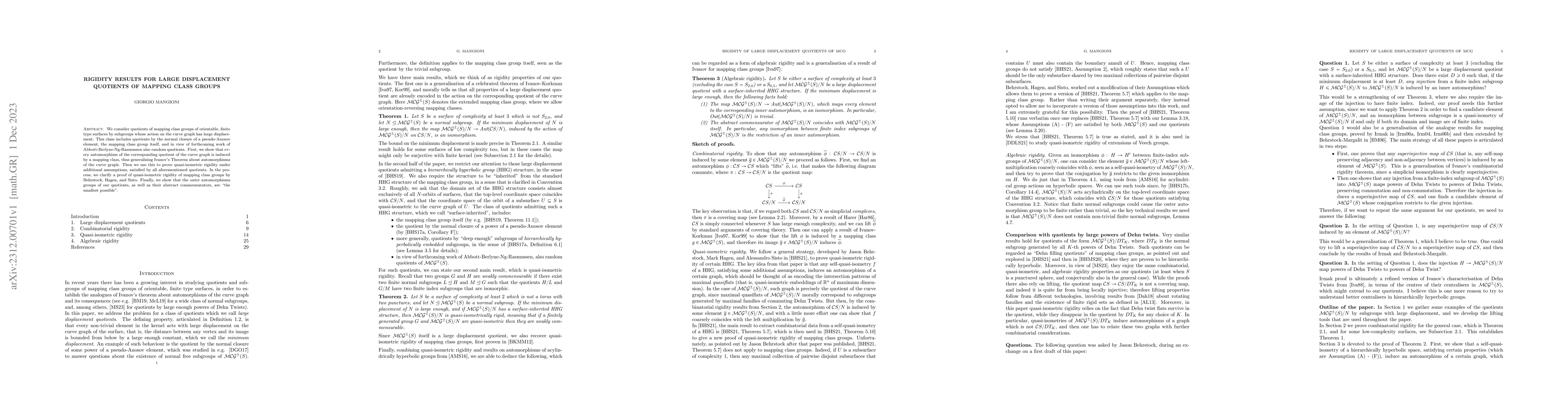 Thumbnail for Rigidity Results for large displacement quotients of mapping class
  groups