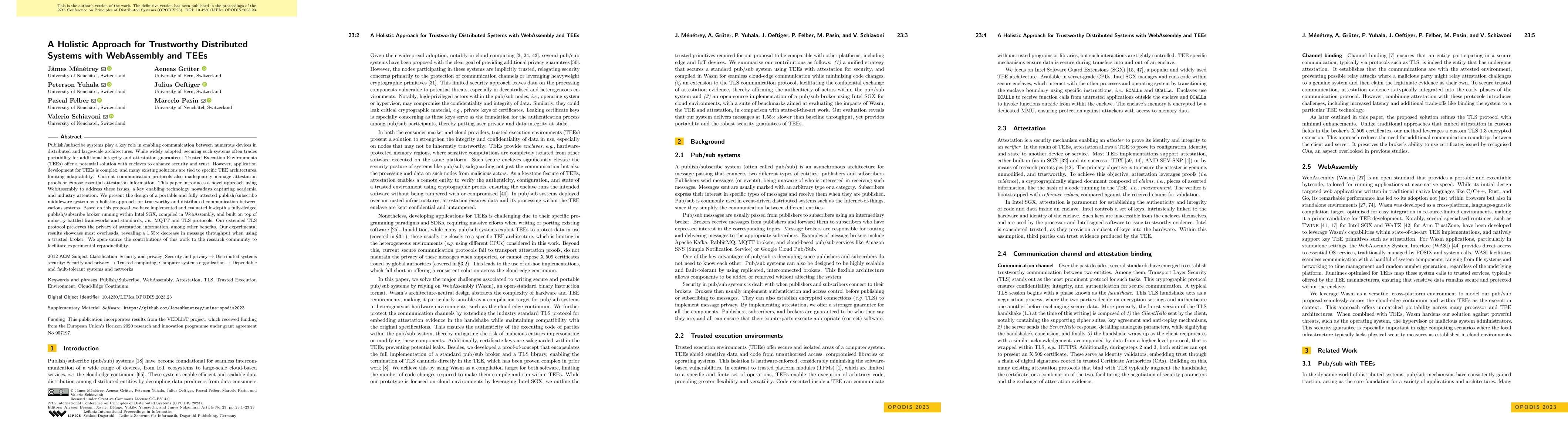 Thumbnail for A Holistic Approach for Trustworthy Distributed Systems with WebAssembly
  and TEEs
