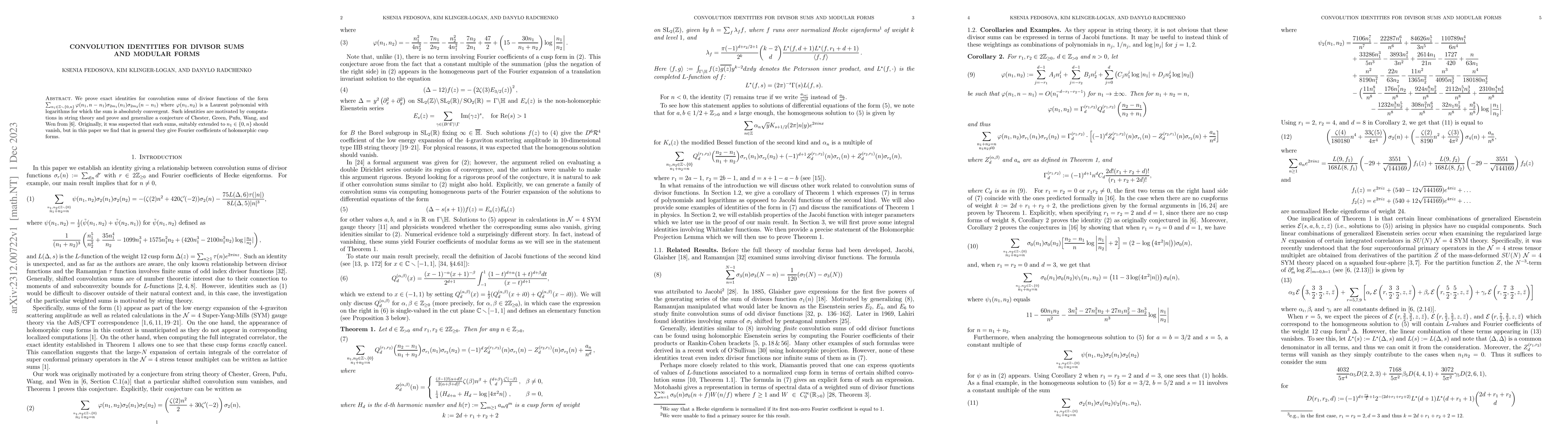 Thumbnail for Convolution identities for divisor sums and modular forms