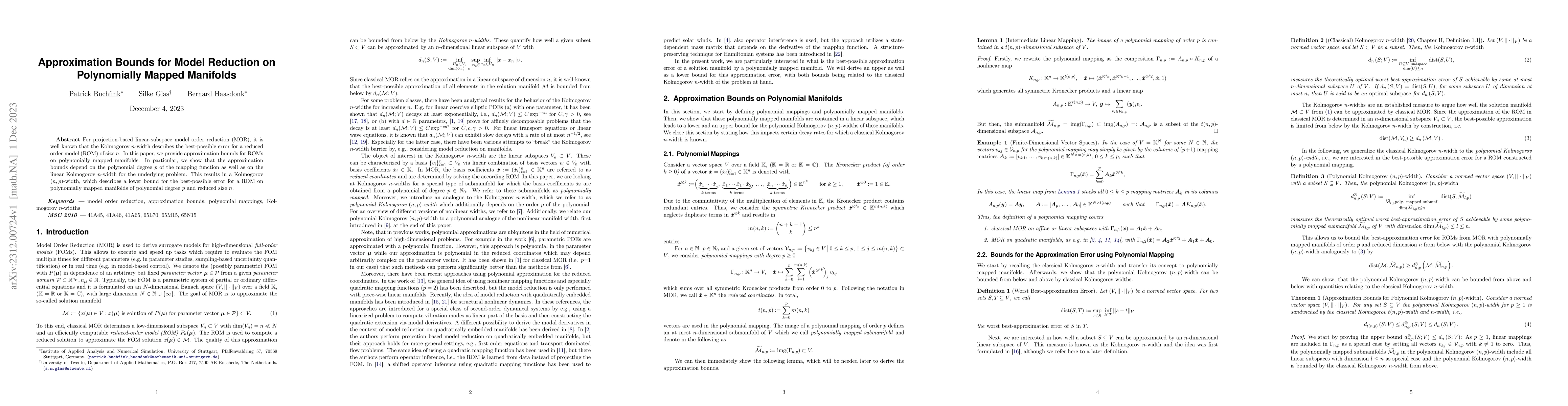 Thumbnail for Approximation Bounds for Model Reduction on Polynomially Mapped
  Manifolds