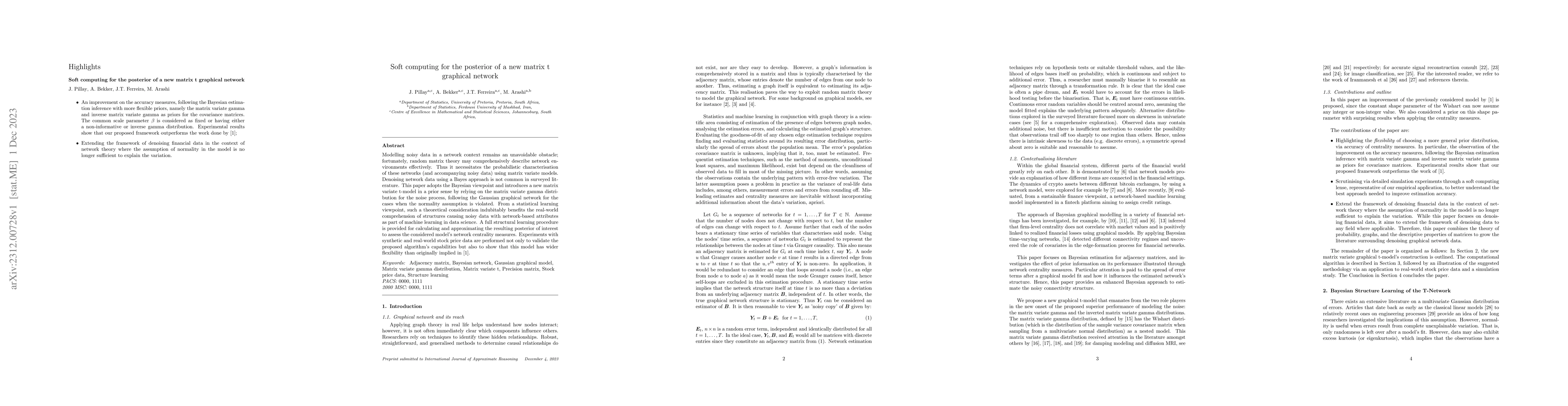 Thumbnail for Soft computing for the posterior of a new matrix t graphical network