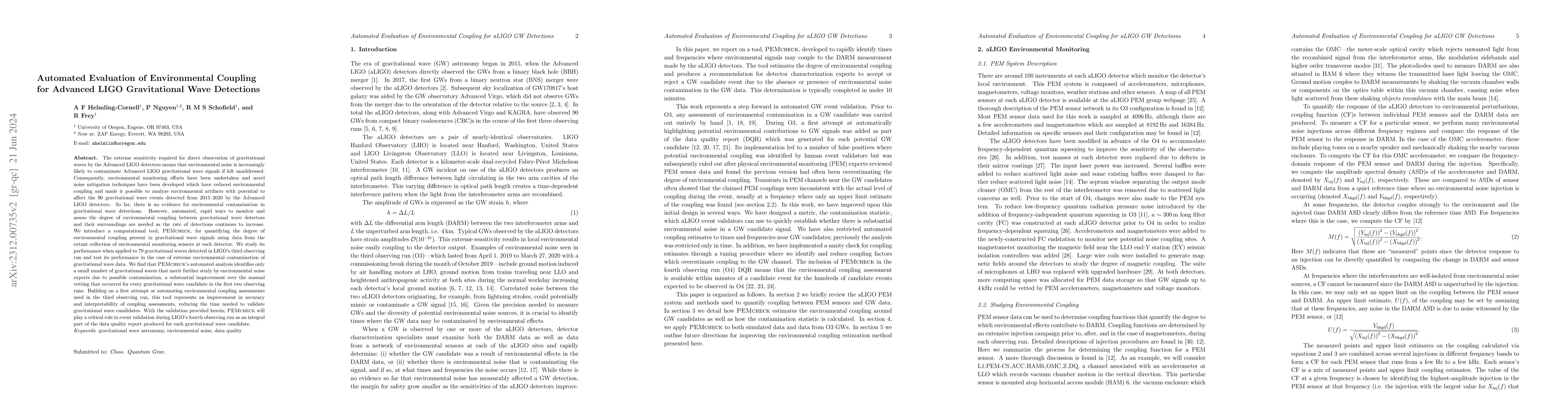 Thumbnail for Automated Evaluation of Environmental Coupling for Advanced LIGO
  Gravitational Wave Detections