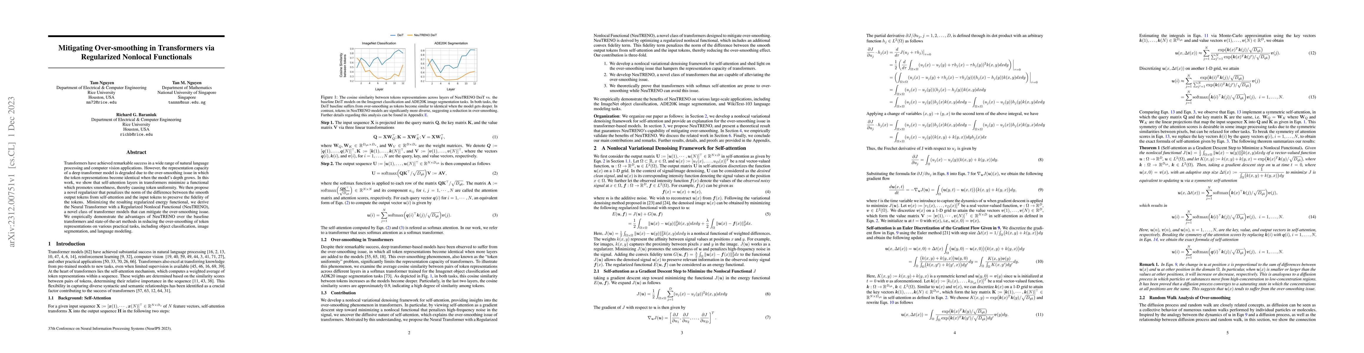 Thumbnail for Mitigating Over-smoothing in Transformers via Regularized Nonlocal
  Functionals