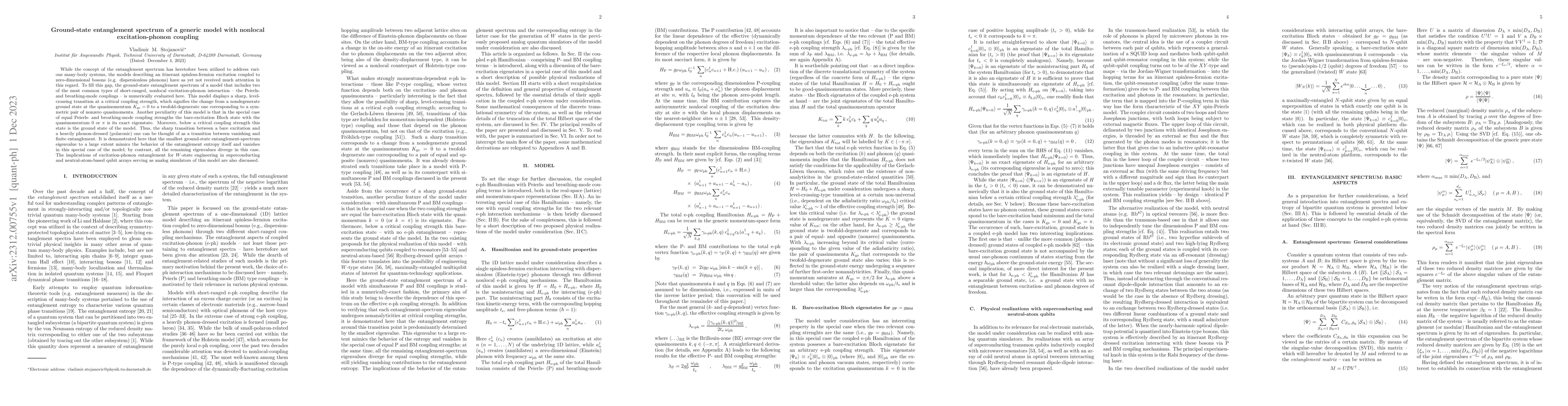 Thumbnail for Ground-state entanglement spectrum of a generic model with nonlocal
  excitation-phonon coupling