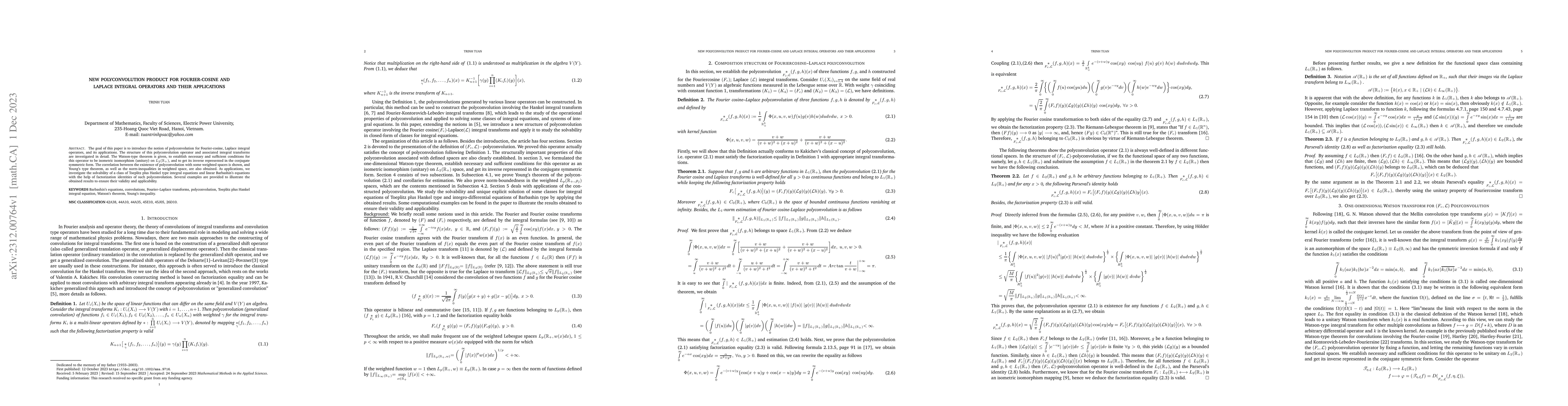 Thumbnail for New polyconvolution product for Fourier-cosine and Laplace integral
  operators and their applications