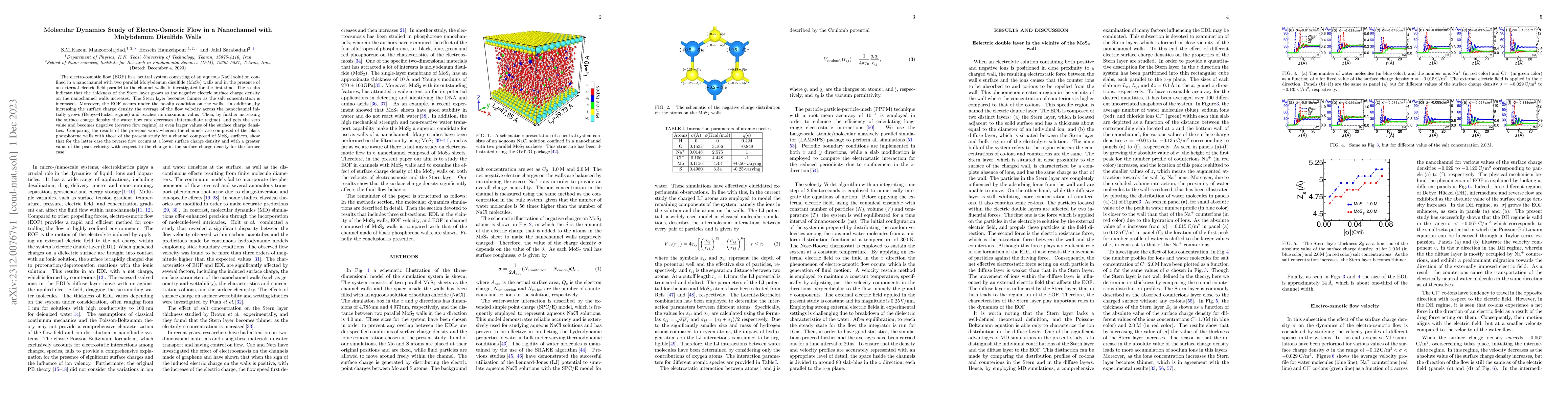 Thumbnail for Molecular Dynamics Study of Electro-Osmotic Flow in a Nanochannel with
  Molybdenum Disulfide Walls