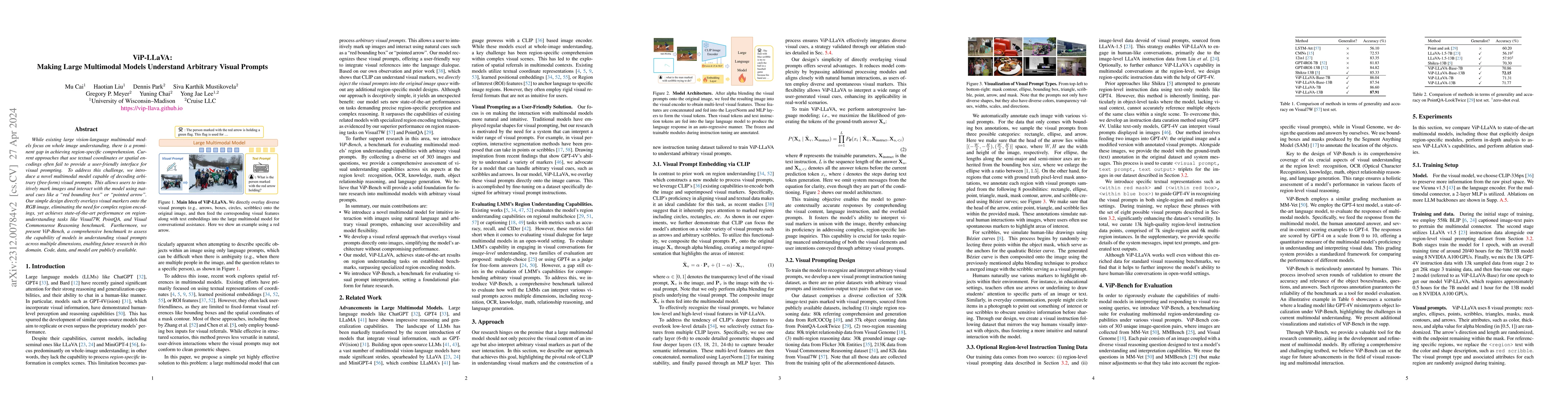Thumbnail for ViP-LLaVA: Making Large Multimodal Models Understand Arbitrary Visual
  Prompts