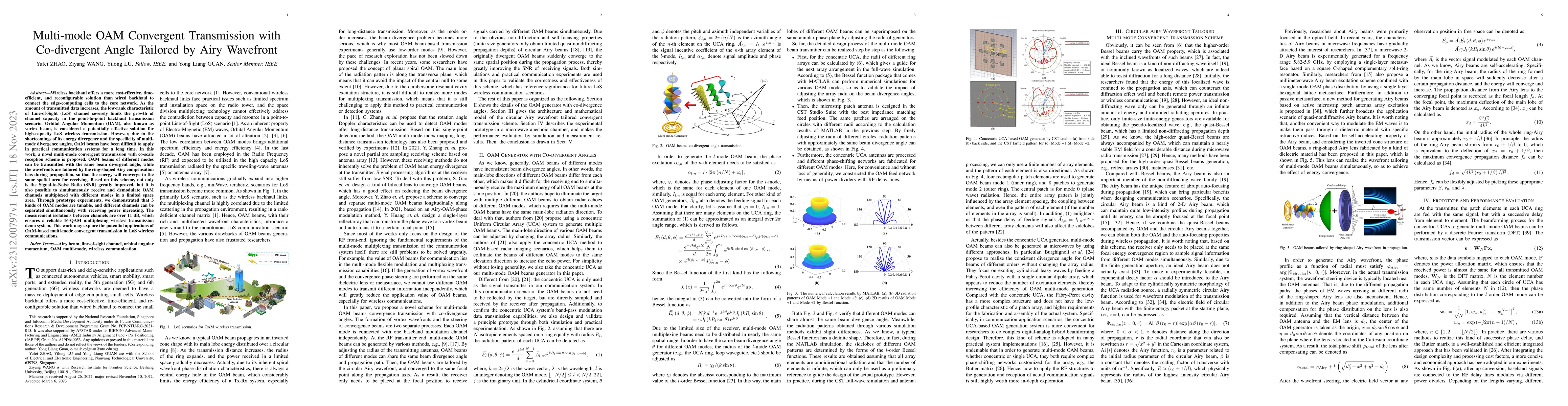 Thumbnail for Multi-mode OAM Convergent Transmission with Co-divergent Angle Tailored
  by Airy Wavefront