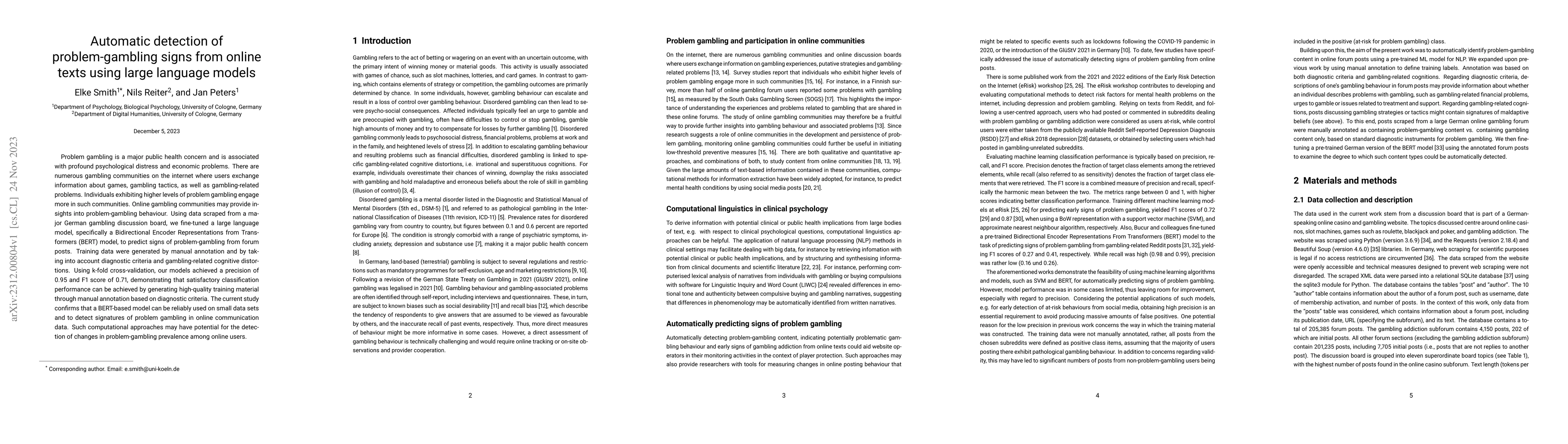 Thumbnail for Automatic detection of problem-gambling signs from online texts using
  large language models