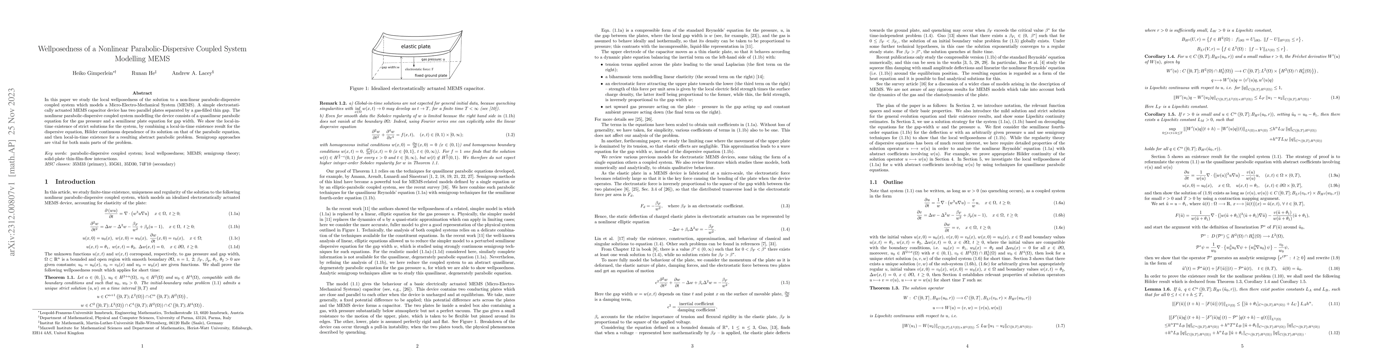 Thumbnail for Wellposedness of a nonlinear parabolic-dispersive coupled system
  modelling MEMS