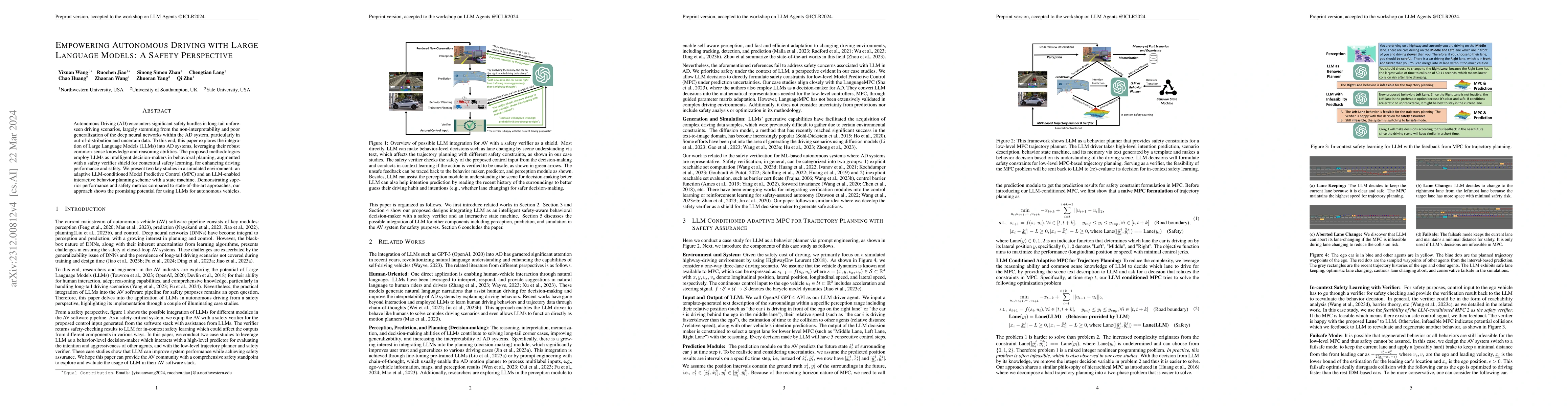 Thumbnail for Empowering Autonomous Driving with Large Language Models: A Safety
  Perspective