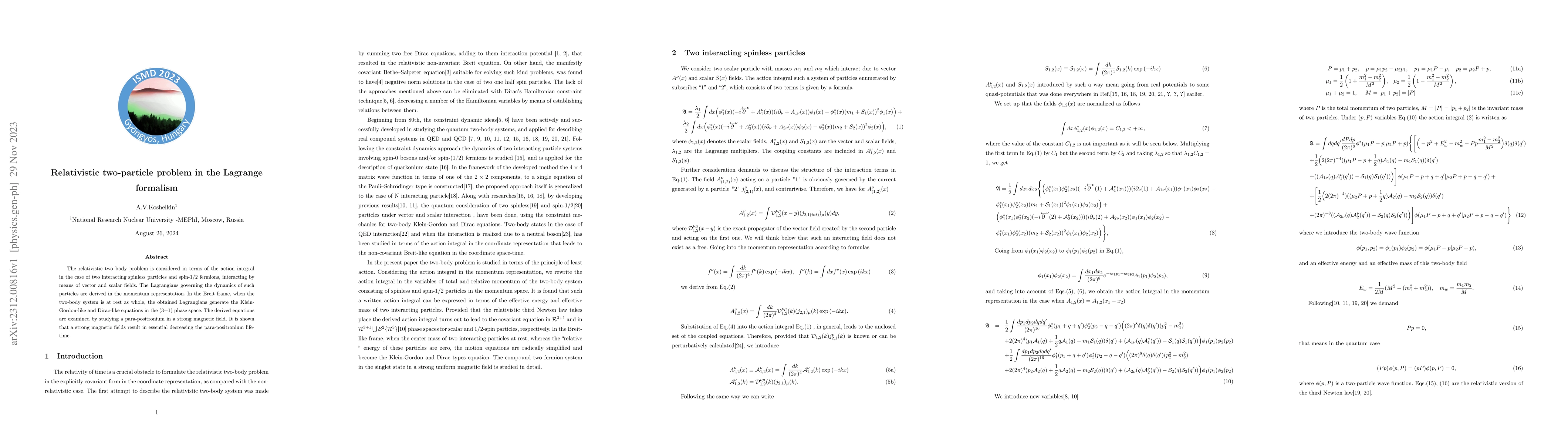 Thumbnail for Relativistic two-particle problem in the Lagrange formalism