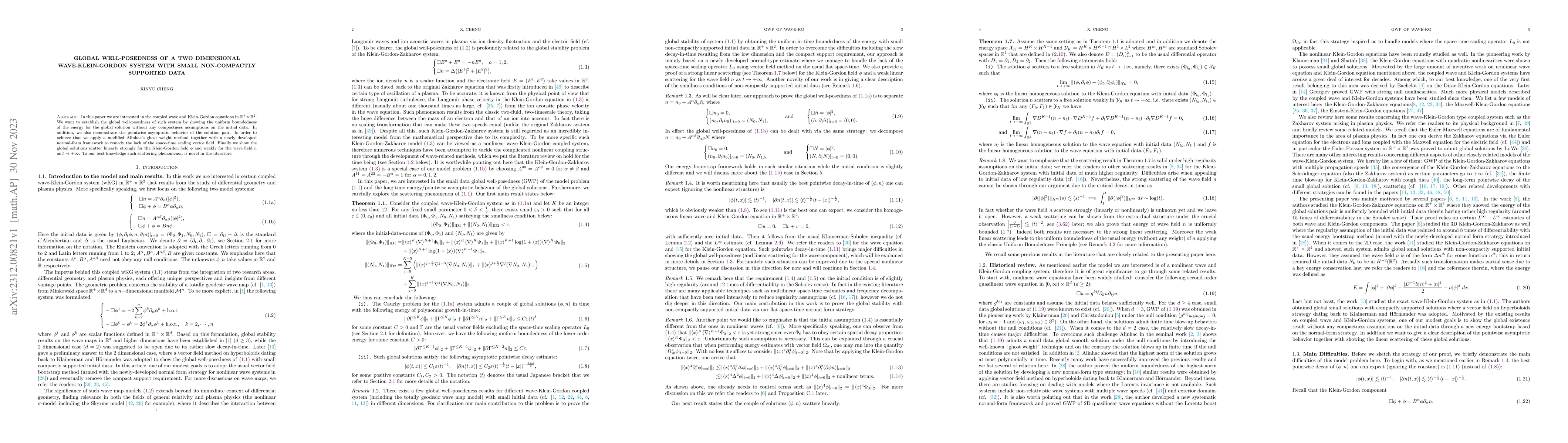Thumbnail for Global well-posedness of a two dimensional wave-Klein-Gordon system with
  small non-compactly supported data