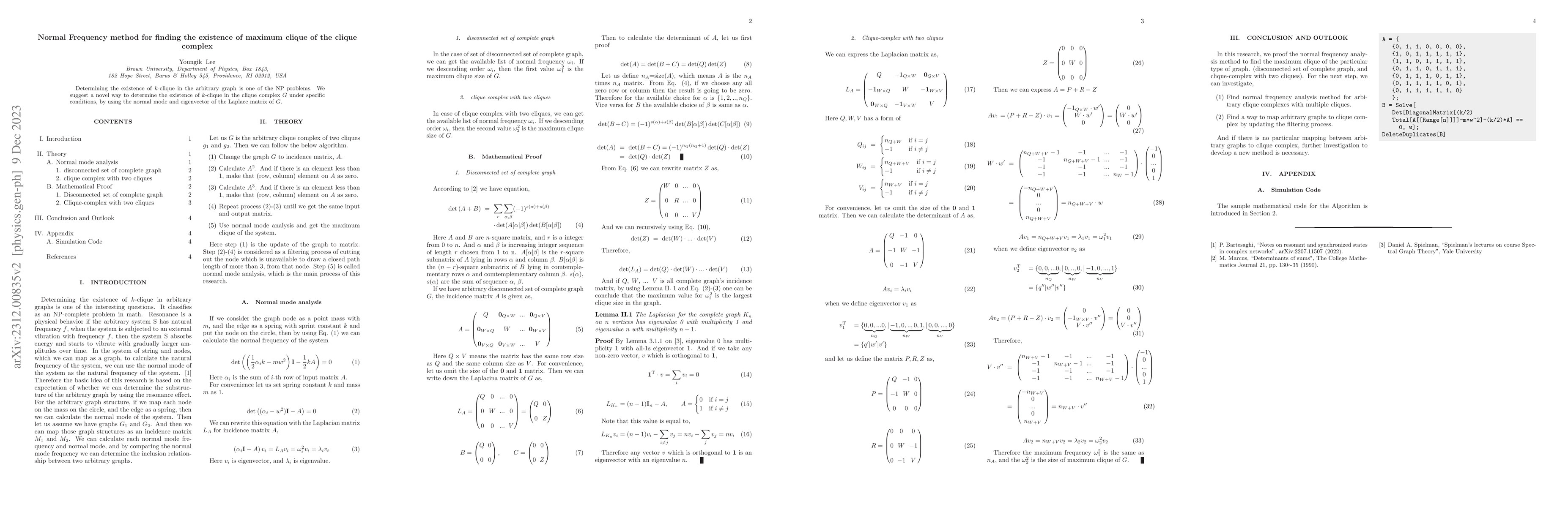 Thumbnail for Normal Frequency method for finding the existence of maximum clique of
  the clique-complex