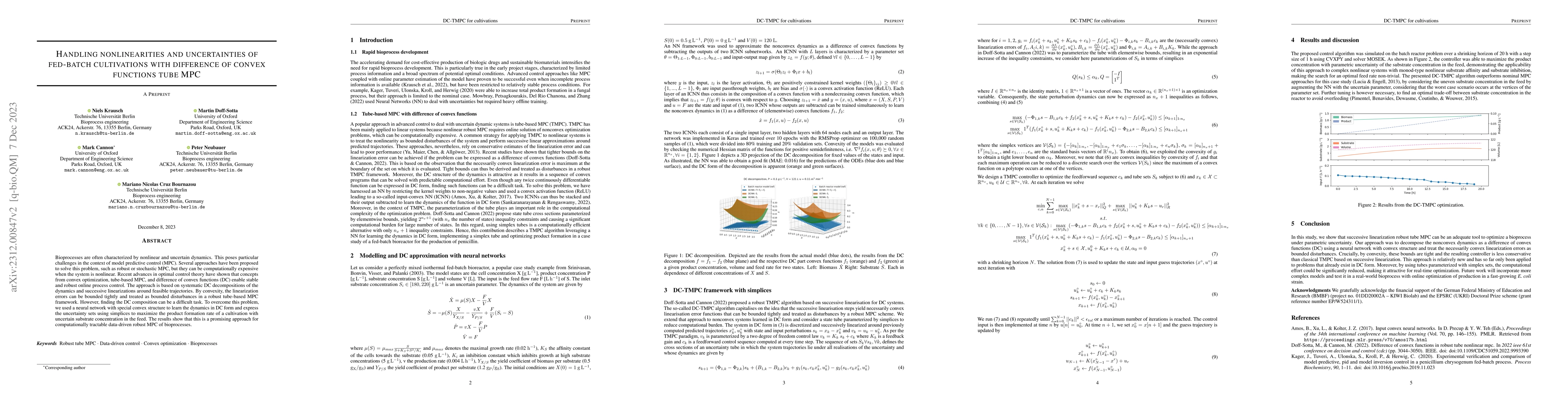 Thumbnail for Handling nonlinearities and uncertainties of fed-batch cultivations with
  difference of convex functions tube MPC